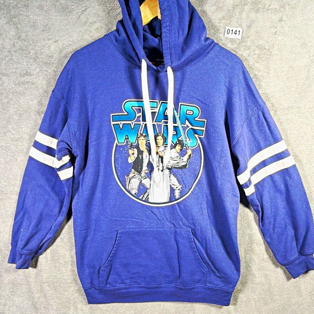 Star Wars Blue Pullover Hoodie Teens L Graphic Print Pockets Luke Leia Han